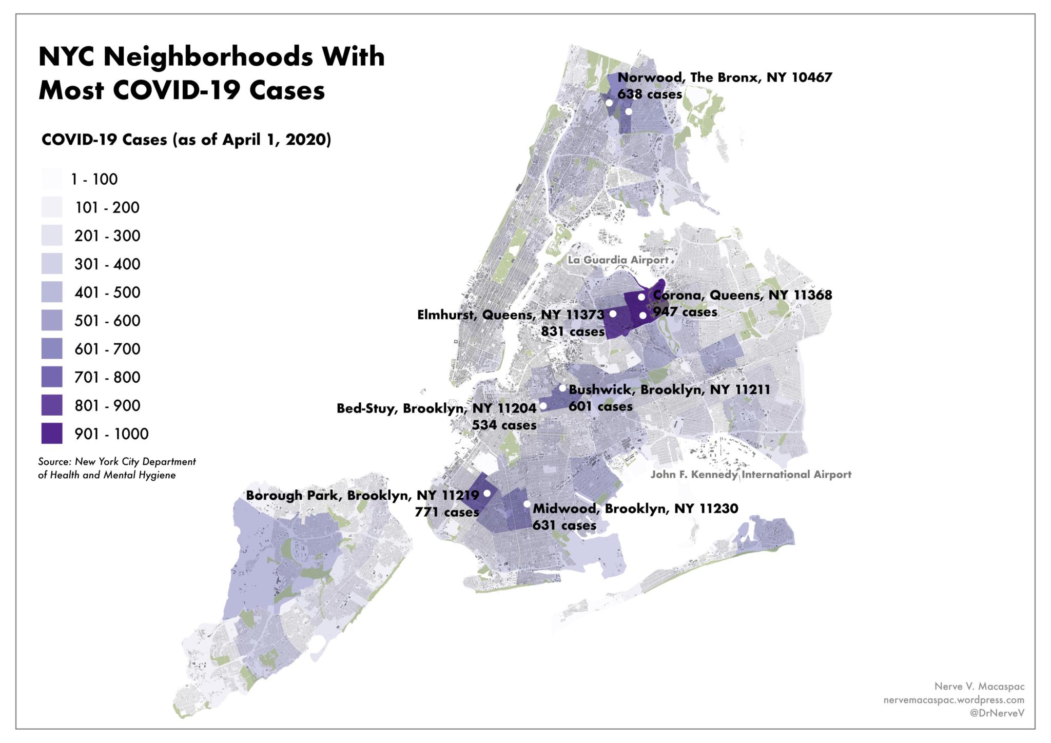 Which neighborhood in NYC has the most cases of COVID19? GeospatialCSI